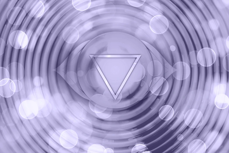 a close up of a circular object with lights in the background, a picture, inspired by Itō Seiu, abstract illusionism, geometric third eye triangle, rippling liquid, mauve background, aura of power. detailed