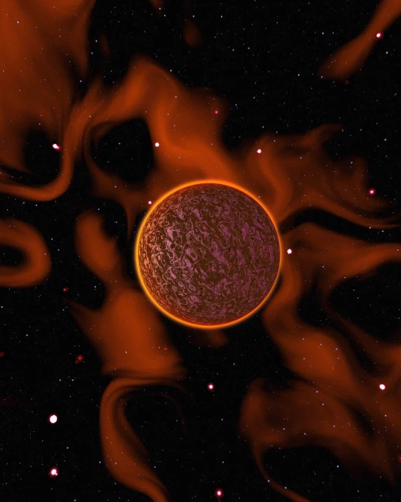 an artist's rendering of a planet with a star in the background, a digital rendering, by Bernard D’Andrea, fire lava, wrapped thermal background, the dark sun of athas, cosmic energy wires