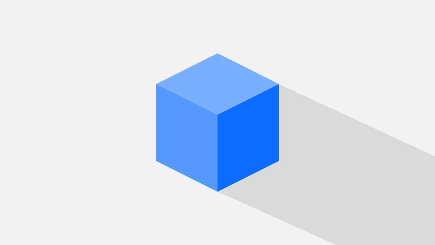 a blue cube with a long shadow on a white background, cubo-futurism, flat grey background, simplified shapes, beginner, blocky like minecraft