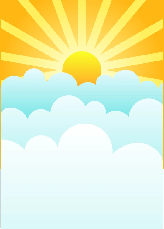 a picture of the sun rising over the clouds, an illustration of, poster ; summer, poster illustration, background yellow and blue, an illustration