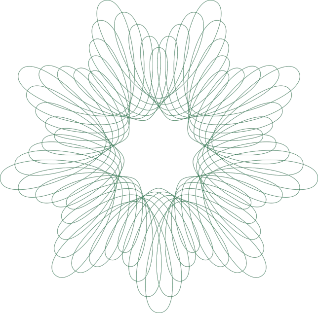 a green flower on a black background, a stipple, generative art, pentacle, guilloche, infinity glyph waves, simple path traced