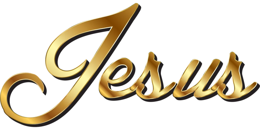 the word jesus written in gold on a black background, single logo, jazzy, very detailed ”, kneeling