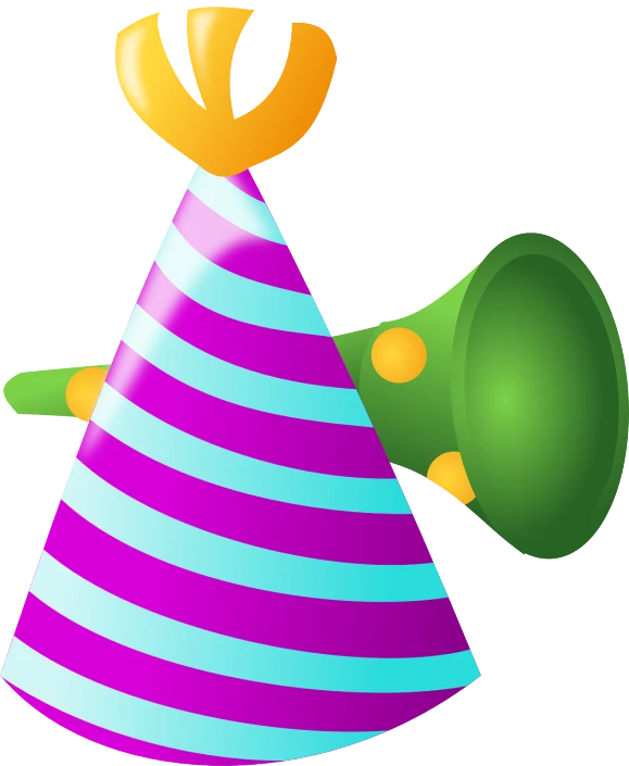a party hat with a horn sticking out of it, an illustration of, celebrating a birthday, cinematic!!, istockphoto, full color illustration