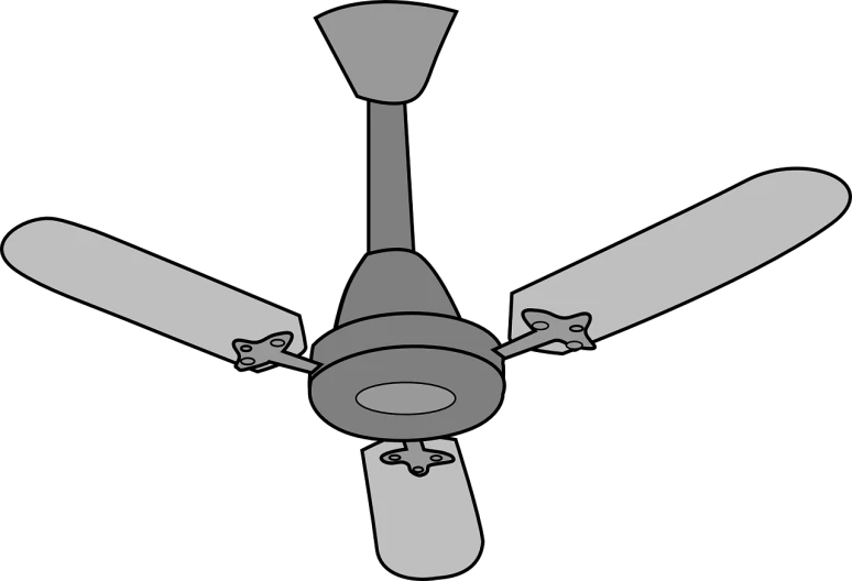 a black and white image of a ceiling fan, a cartoon, by Alexander Fedosav, pixabay, minimalism, with a black background, three point perspective, flat grey color, suspended ceiling