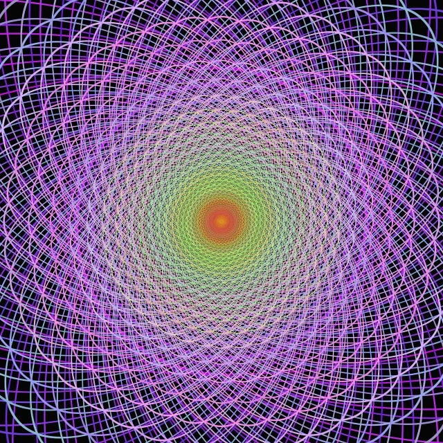 a computer generated image of a purple spiral, by Daniel Chodowiecki, generative art, magic eye style poster, yantra, grid, neon circles