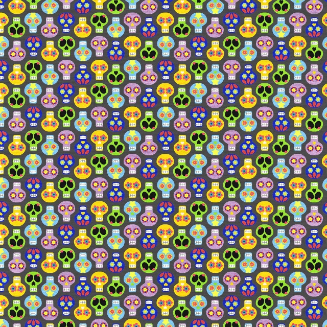 a colorful pattern of skulls on a black background, pixel art, inspired by Kagaku Murakami, toyism, grey aliens, wallpaper!, glowing owls, digital art emoji collection