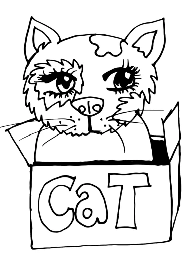 a black and white drawing of a cat in a box, lineart, deviantart, fursuit, alpaca, created in adobe illustrator, trash
