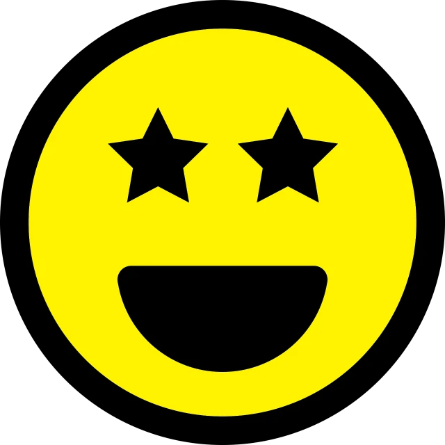 a smiley face with three stars on it, mingei, on a flat color black background, extreme emotion, symmetical face, yellow