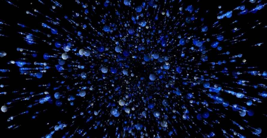 a bunch of bubbles that are floating in the air, a microscopic photo, by Jon Coffelt, kinetic pointillism, dark blue and black, volumetric light from below, portal to another universe, blue drips
