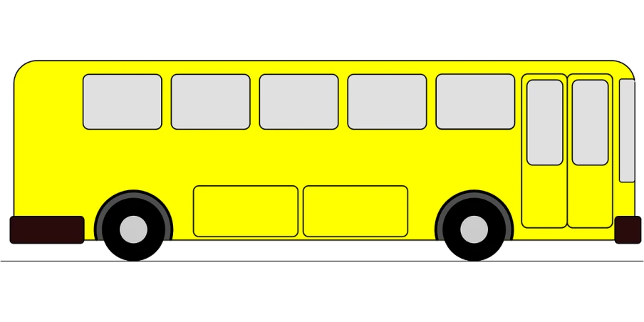 a yellow school bus on a white background, trending on pixabay, computer art, yellow and black color scheme, on black background, 2 people, from side