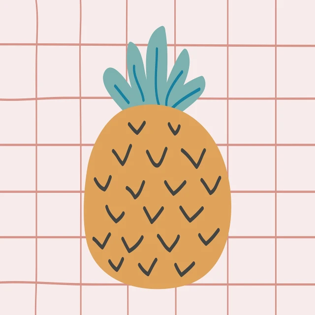 a drawing of a pineapple on a checkered background, flat color and line, taiwan, peach and goma style, in a shapes background