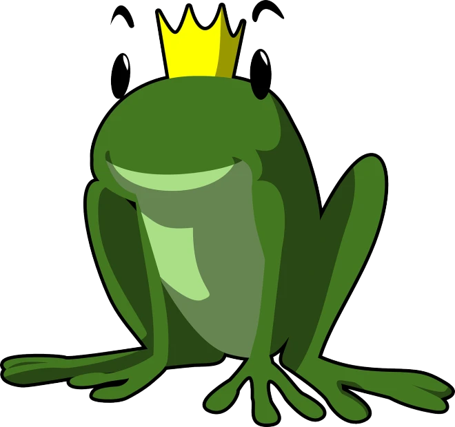 a frog with a crown on its head, an illustration of, inspired by Masamitsu Ōta, renaissance, it\'s name is greeny, svg illustration, sitting down casually, fairy tale illustration