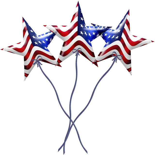 a group of three red, white and blue stars, a digital rendering, by Robert Childress, balloons, on black background, usa-sep 20, model