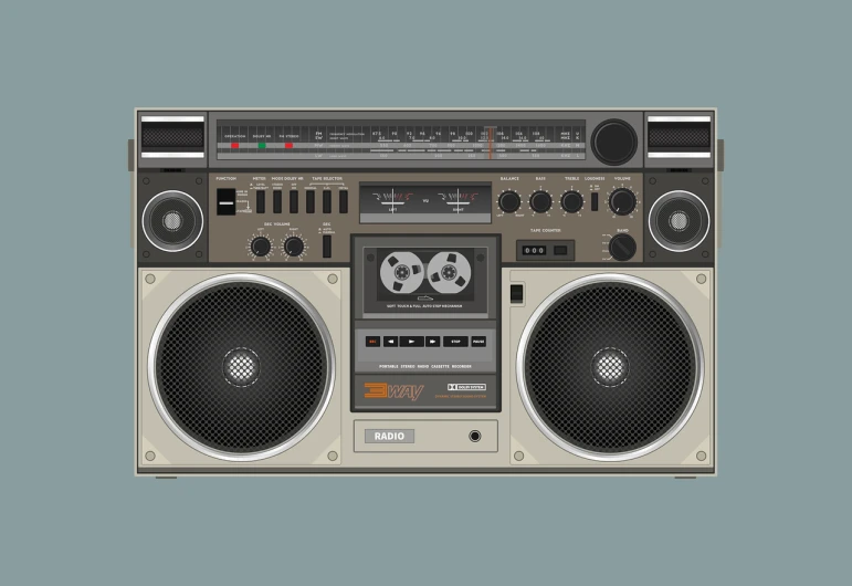 a radio that is sitting on top of a table, vector art, inspired by John E. Berninger, trending on pixabay, computer art, big ghetto blaster, on a gray background, sharp high detail illustration, portrait of cheech and chong