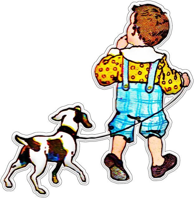 a little boy walking a dog on a leash, a digital rendering, by Harry Beckhoff, pixabay, pop art, puffy sticker, goat, high contrast!!, muttonchops