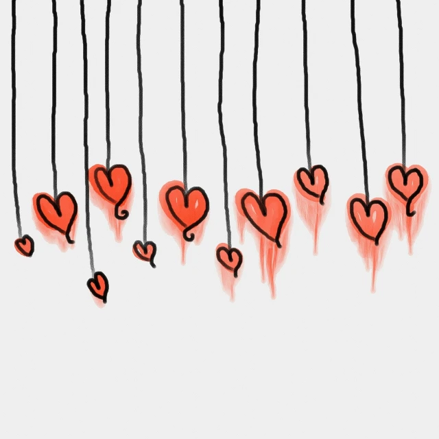 a drawing of a bunch of hearts hanging from strings, a cartoon, by Pamela Drew, tumblr, istockphoto, drippy, loosely cropped, aaaaaaaaaaaaaaaaaaaaaa