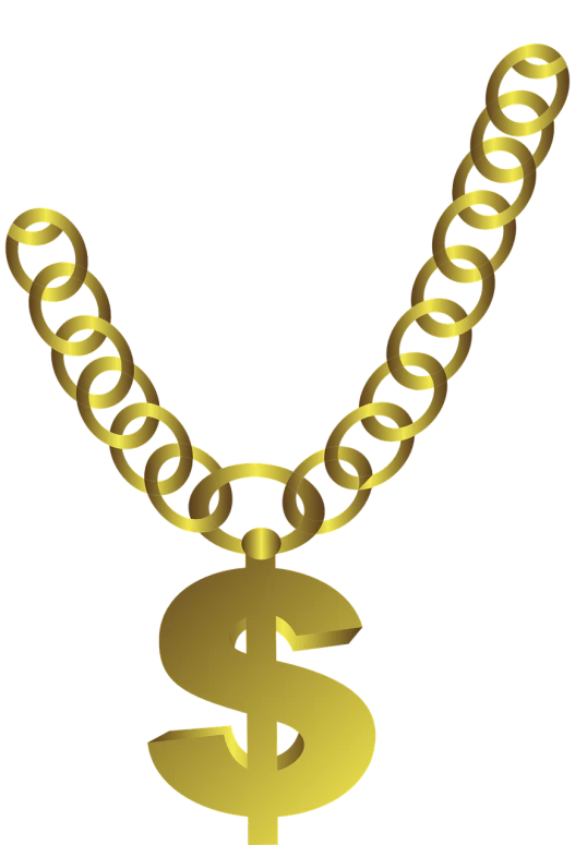 a gold chain with a dollar sign on it, by Susan Heidi, deviantart, hurufiyya, stylized stl, gangster, neck rings, in style of col price