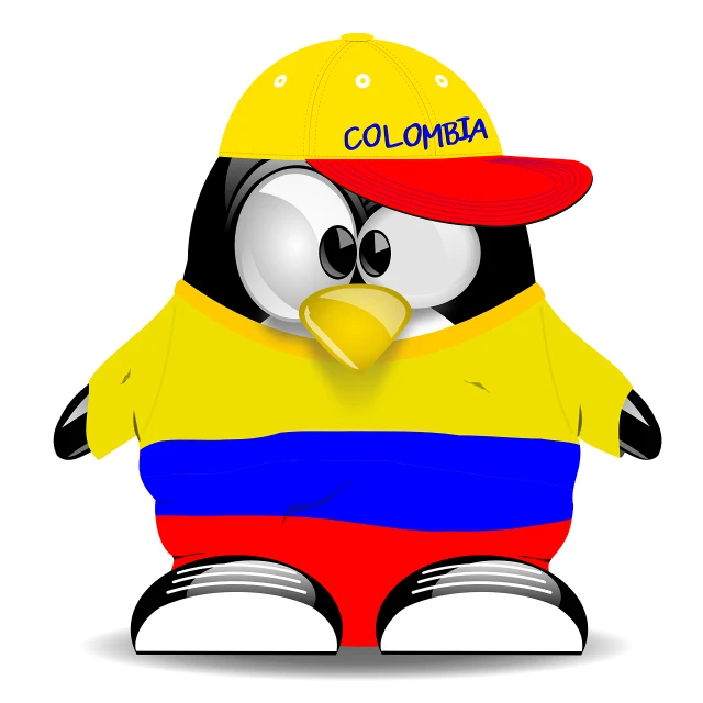 a close up of a penguin wearing a hat, an illustration of, inspired by Oswaldo Viteri, flickr, city of armenia quindio, wearing red and yellow clothes, colonial, as cristina kirchner