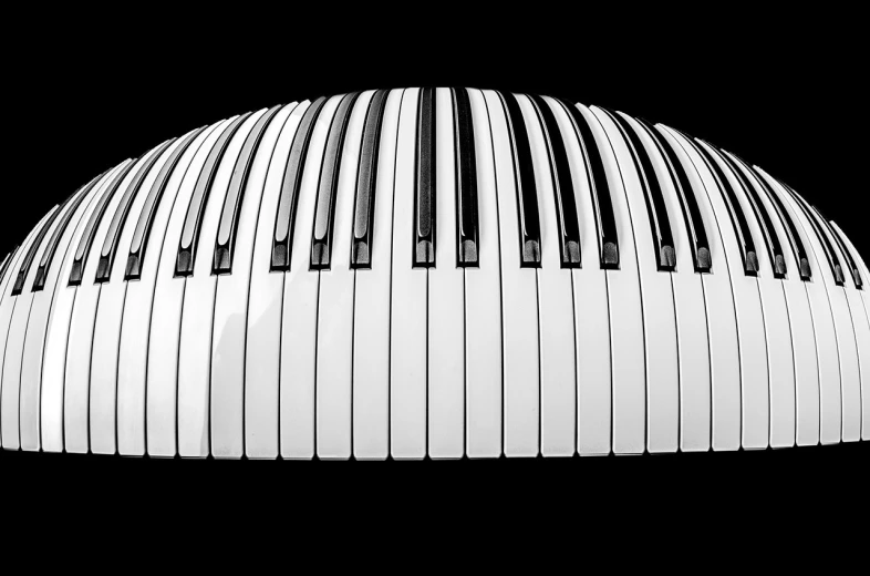 a black and white photo of a piano keyboard, an ambient occlusion render, by Andrei Kolkoutine, ball shaped accordion sleeve, professional product photography, rounded lines, benjamin vnuk