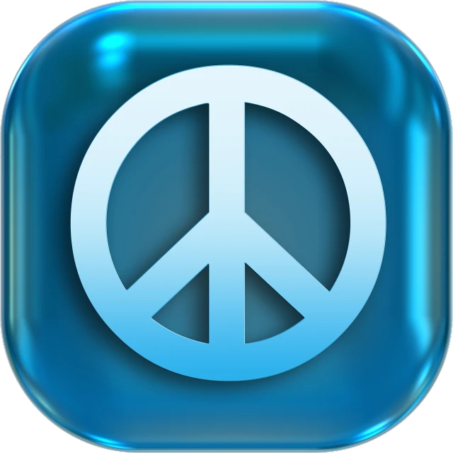 a blue button with a peace sign on it, digital art, by Steven James Petruccio, pixabay, digital art, 3 d icon for mobile game, glass, stock photo, phone photo