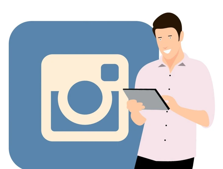 a man holding a tablet in front of a camera, an illustration of, instagram, flat icon, exciting illustration, maintenance photo, sharp focus illustration