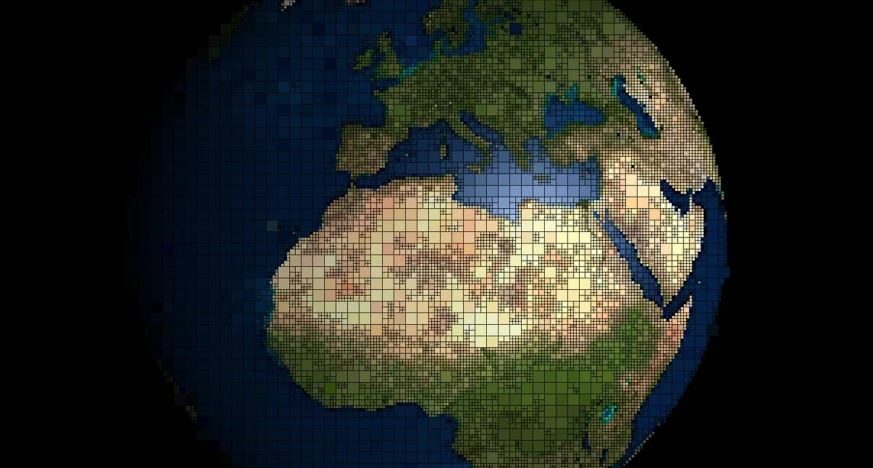 a picture of the earth made up of pixels, a digital rendering, pixel art, timbuktu, gigapixel photo