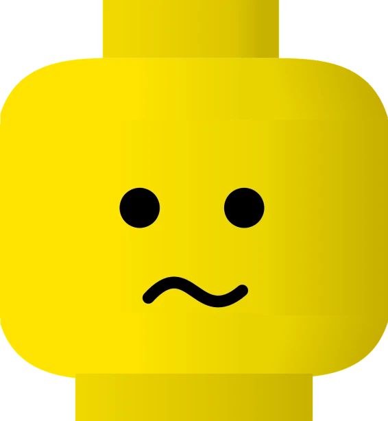 a yellow lego head with a sad face, inspired by Jim Davis, reddit, minimalism, computer generated, black face, detailed face background detail, uploaded