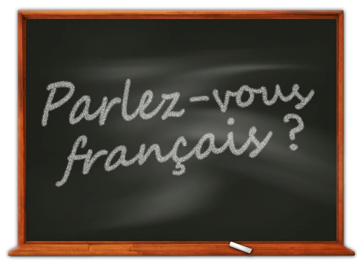 a chalk board with the words parez vos francaiss written on it, an illustration of, istockphoto, interview, version 3, vtm