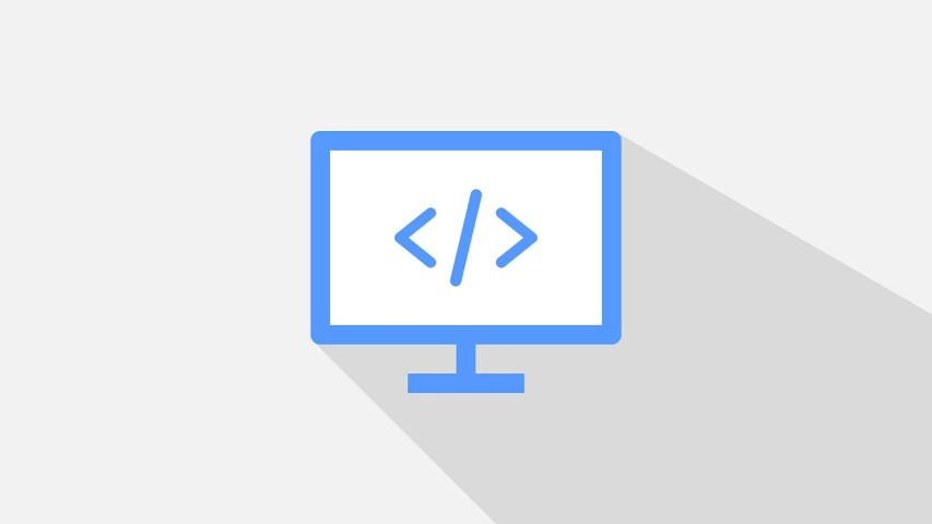 a computer screen with a code symbol on it, a computer rendering, flat icon, material design, thumbnail, detailed and concise