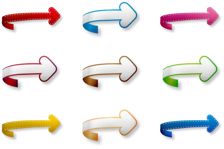 a bunch of different colored arrows on a black background, deviantart, psd spritesheet, signboards, big ribbon, 9