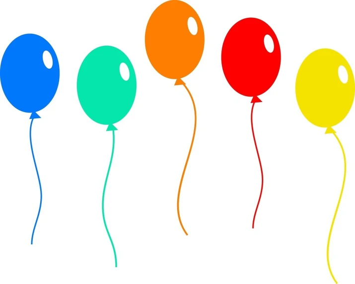 a row of colorful balloons on a white background, an illustration of, pixabay, figuration libre, 5 years old, on simple background, vinyl, at a birthday party