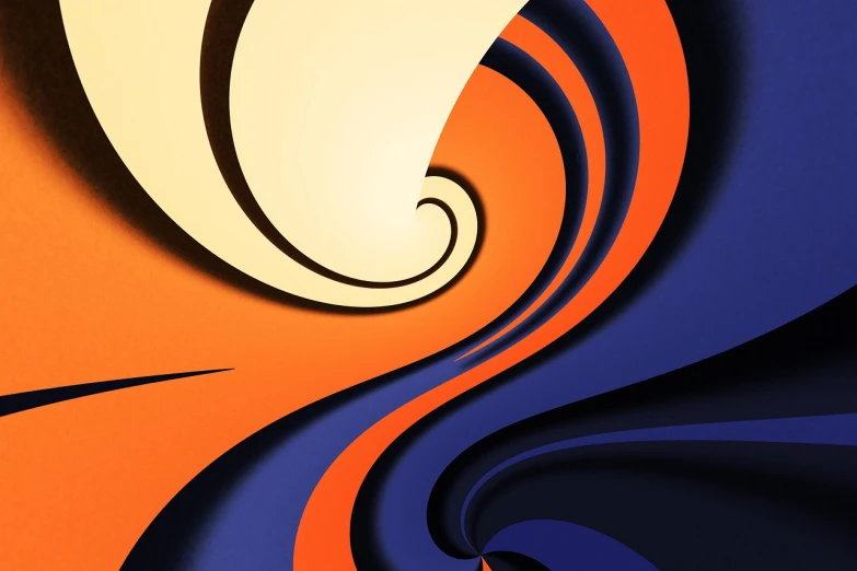 a computer generated image of an orange and blue swirl, an abstract drawing, inspired by Lubin Baugin, abstract illusionism, 4 k hd wallpaper illustration, layered paper style, orange and black, smooth curves