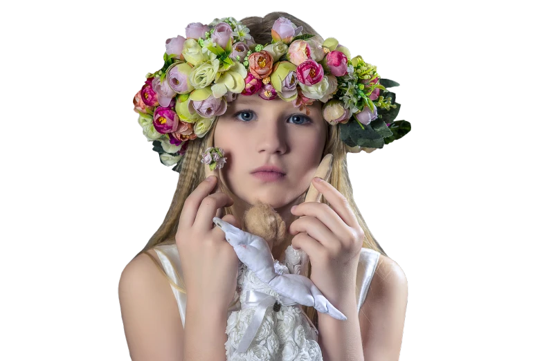 a woman with a flower crown on her head, inspired by Sophie Gengembre Anderson, pixabay contest winner, romanticism, portrait of a young teenage girl, professional studio photograph, blonde girl, karol bak uhd