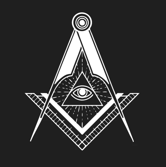 a masonic symbol on a black background, vector art, inspired by Keos Masons, sots art, 🔞🤡, wearing a patch over one eye, fine line art, ultra precise