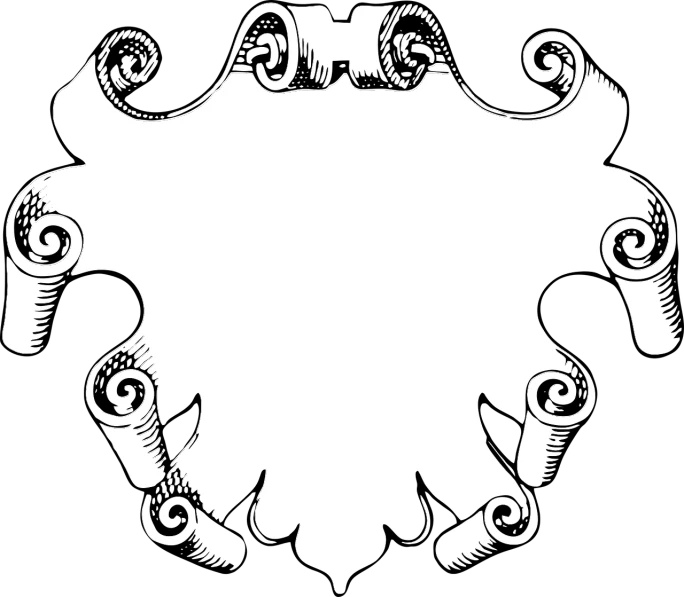 a black and white picture of a decorative frame, a screenshot, inspired by Masamitsu Ōta, pixabay, baroque, fantasy shield, !!! very coherent!!! vector art, wide screenshot, in style of monkeybone