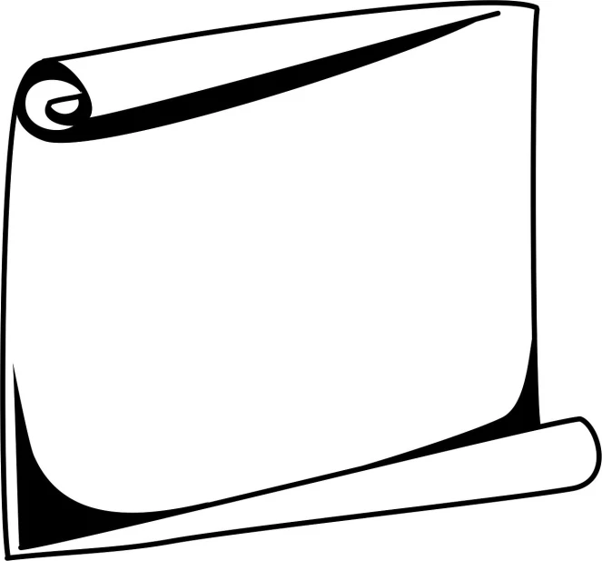 a black and white drawing of a scroll, a drawing, computer art, empty background, folded, whiteboards, high-res