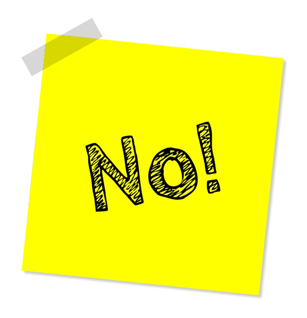 a note with the word no written on it, a cartoon, pixabay, neoplasticism, black. yellow, ink on post it note, istock, no gradient