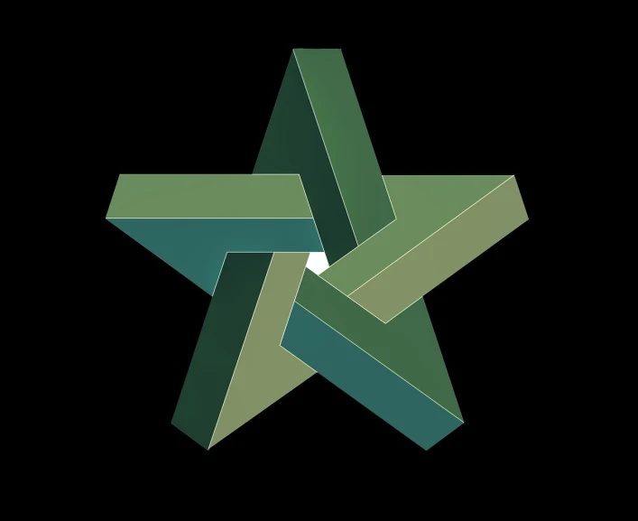 a green and green star on a black background, a raytraced image, abstract illusionism, abstract geometric sculpture, george ault painting style, interlocked, on simple background