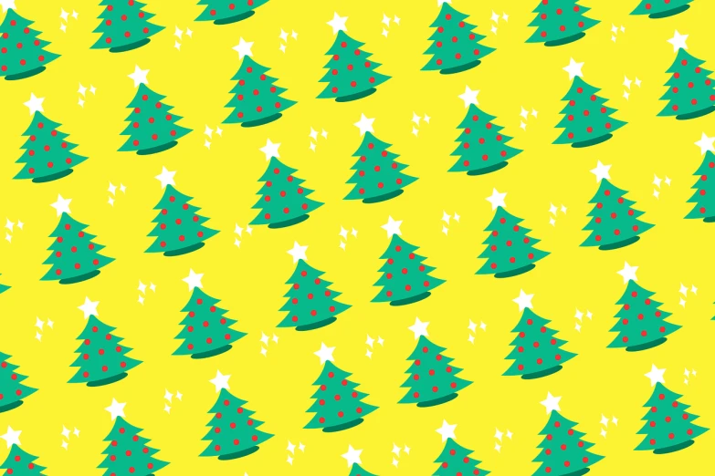 a pattern of christmas trees on a yellow background, by Kume Keiichiro, tumblr, naive art, shooting star in background, 4k high res, vector background, twice