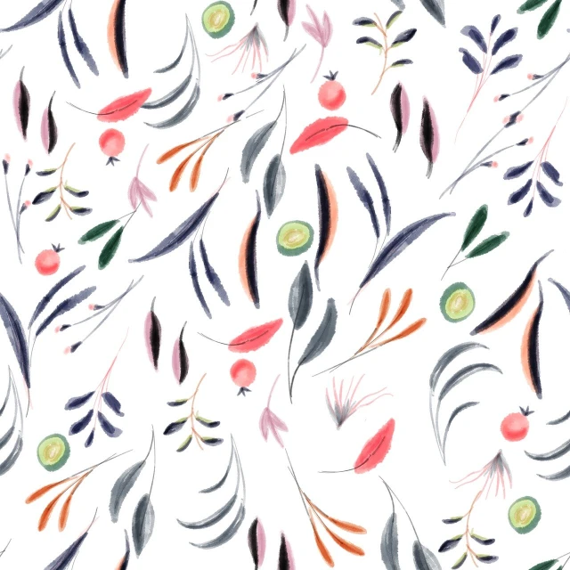 a pattern of different colored feathers on a white background, a digital rendering, inspired by Margareta Alströmer, tumblr, fruit and flowers, folkloric illustration, blurred and dreamy illustration, “berries