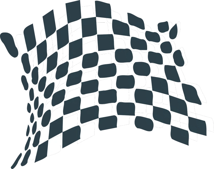 a black and white image of a checkered flag, a digital rendering, inspired by Victor Vasarely, on a flat color black background, swoosh, flags, gooey