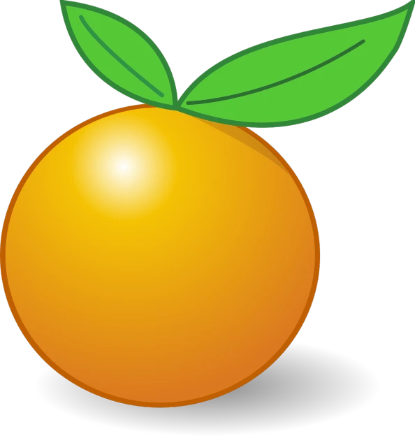 an orange with a green leaf on top, inspired by Masamitsu Ōta, digital art, optimus sun orientation, peaches, vectorized, link