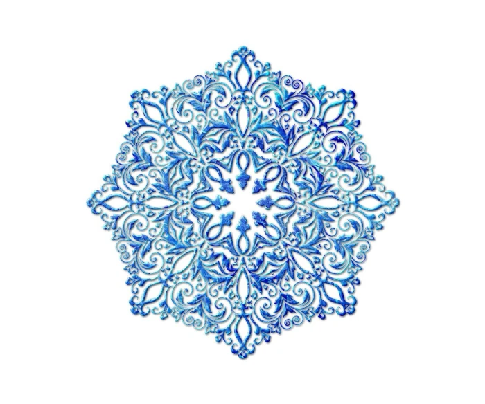 a blue and white snowflake on a white background, a digital rendering, by Kanō Tan'yū, arabesque, ornate patterned people, watercolor detailed art, octa 8k, round design