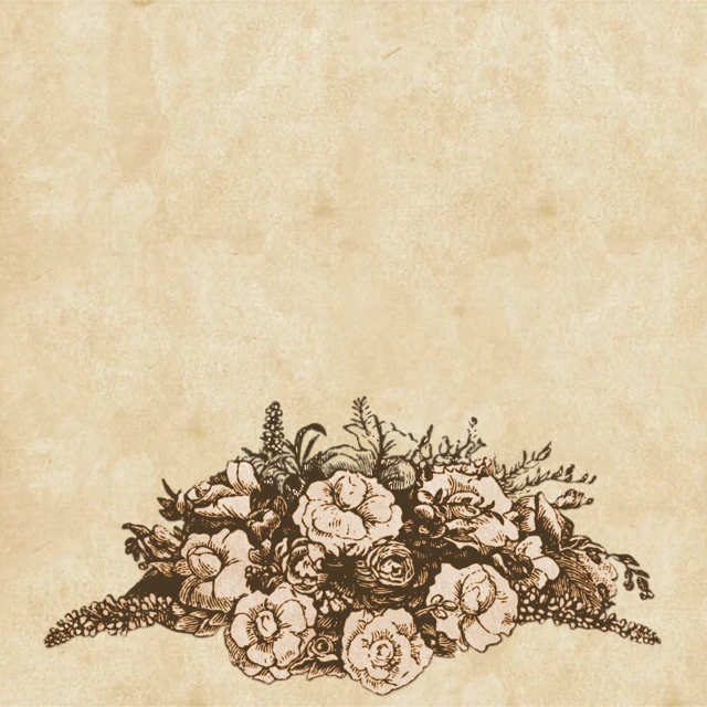 a bunch of flowers sitting on top of a table, a pastel, by Joseph Raphael, trending on pixabay, baroque, engraved texture, beige background, rough paper texture, brown background