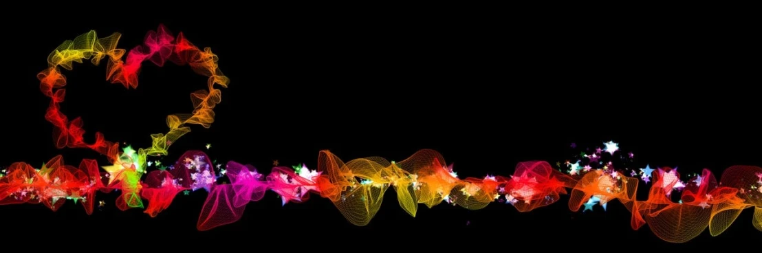 a heart made out of colored lights on a black background, a digital rendering, by James Morris, digital art, sound wave, neon flowers, rainbow stripe background, brightly coloured smoke