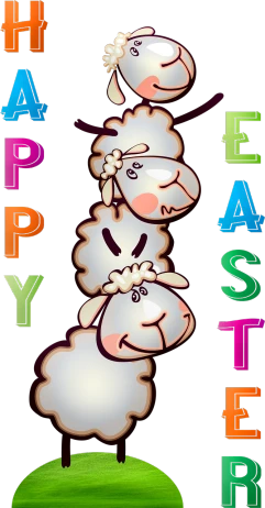 a group of sheep standing on top of each other, a pastel, by Randy Post, pixabay, graffiti, easter, cel shaded!!!, happy face, phone wallpaper