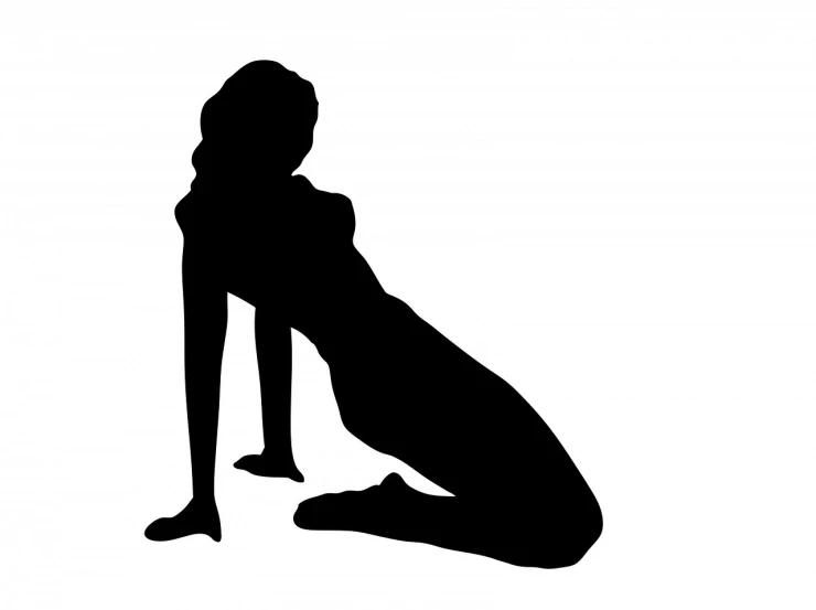 a silhouette of a woman sitting on the ground, a picture, pixabay, figuration libre, serpentine pose, sexy pudica pose gesture, high angle, crawling