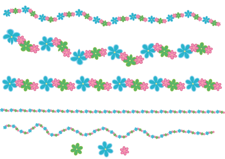 a bunch of different colored flowers on a black background, a digital rendering, sōsaku hanga, decorative lines, cute:2, turquoise pink and green, flat!!