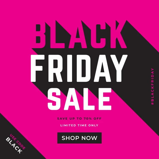 a black friday sale banner on a pink background, modern edgy graphic design, cmyk, model, 7 7 7 7