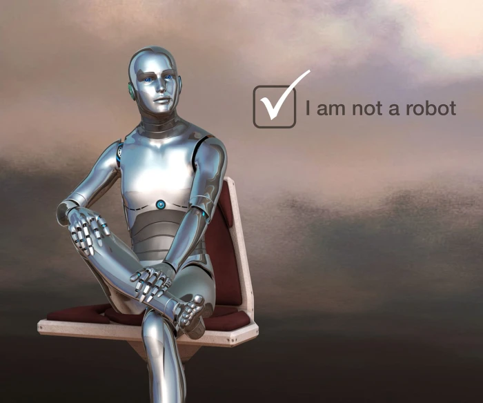 a silver robot sitting on top of a red chair, a digital rendering, by Kurt Roesch, pixabay, neo-dada, there for i am, portrait of cyborg, with no problems, no body